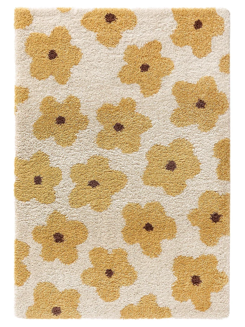 Tapis retro motif floral enfant jaune et beige 80x150 cm