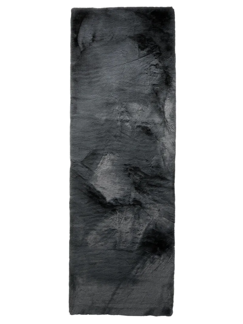 Tapis shaggy fausse fourrure de couloir noir 80x240 cm