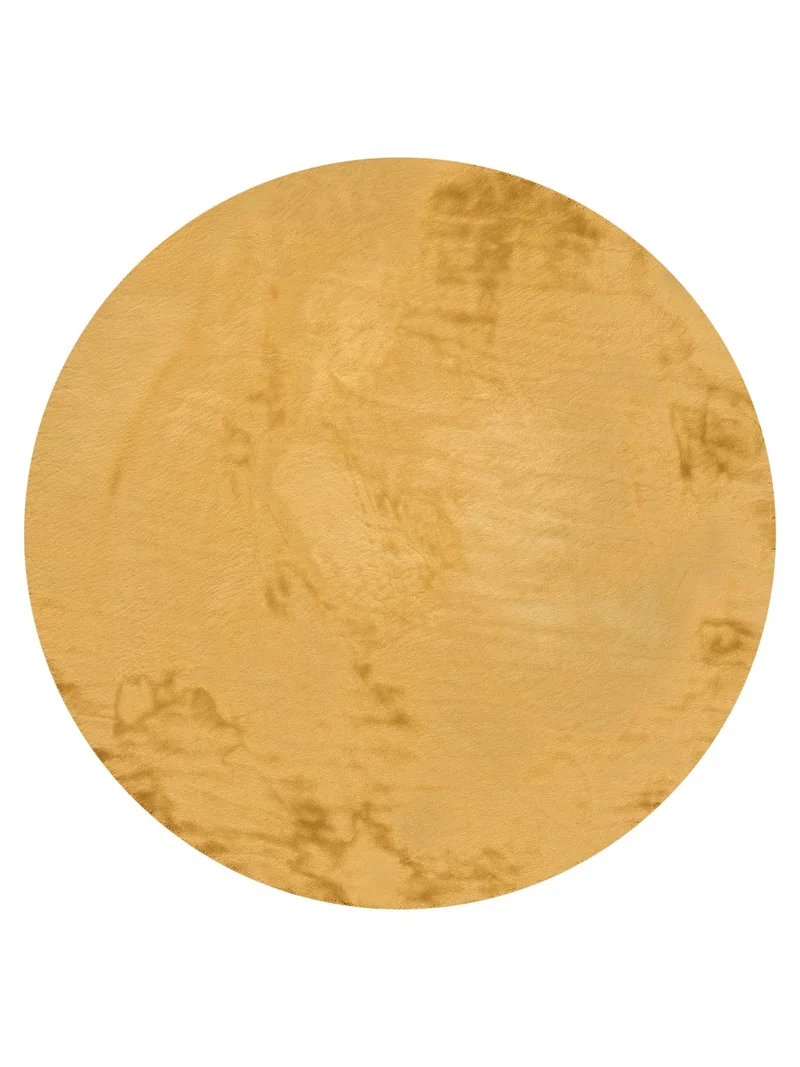 Tapis shaggy fausse fourrure rond jaune moutarde 120 cm de diamètre