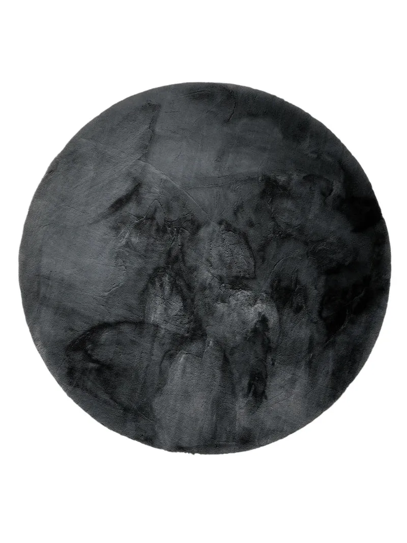 Tapis shaggy fausse fourrure rond noir 120 cm de diamètre