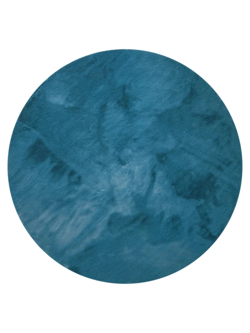 Tapis shaggy fausse fourrure rond bleu 80 cm de diamètre