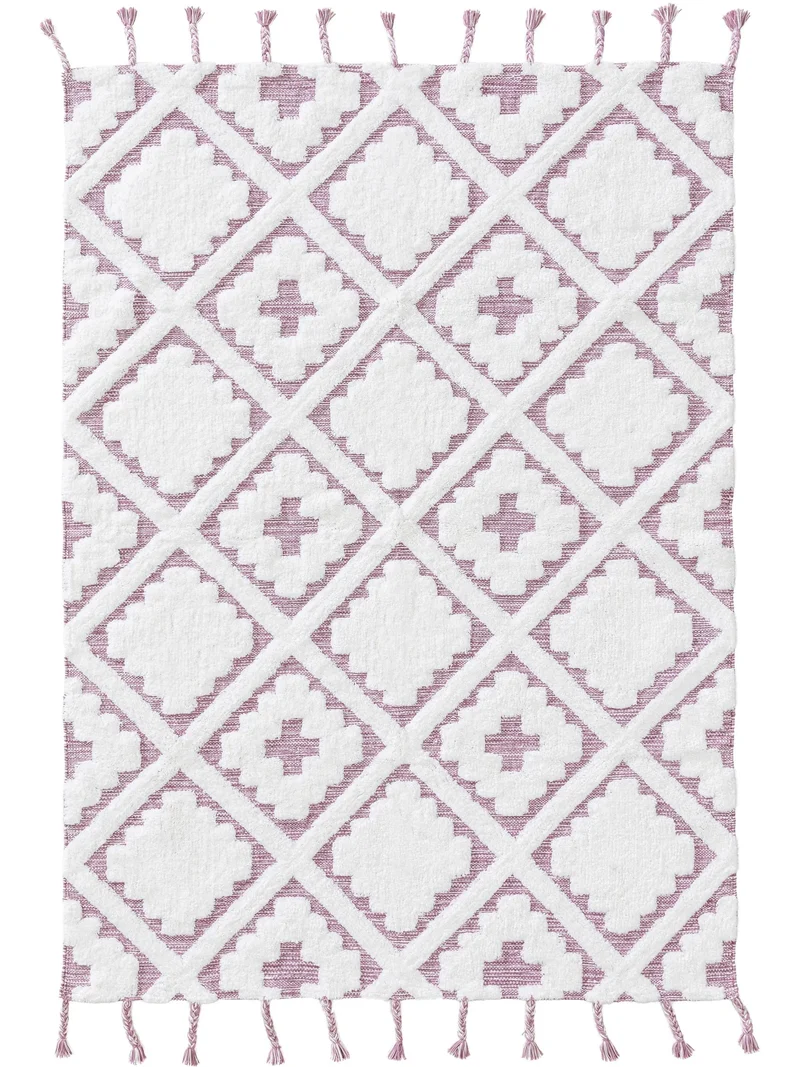 Tapis berbère moderne enfant blanc et violet en coton 160x230 cm