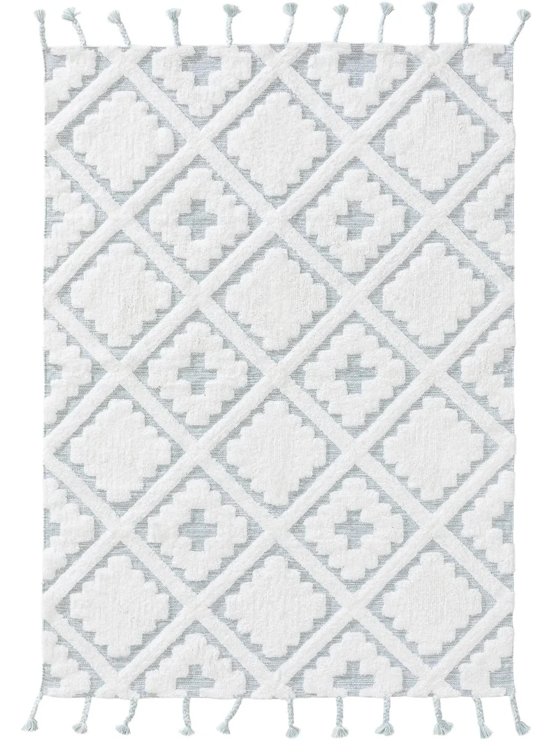 Tapis berbère moderne enfant blanc et bleu en coton 120x170 cm