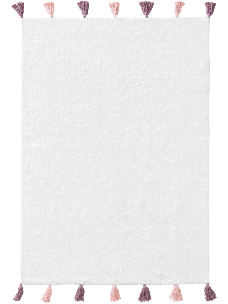 Tapis bohème à franges enfant blanc et rose en coton 120x170 cm