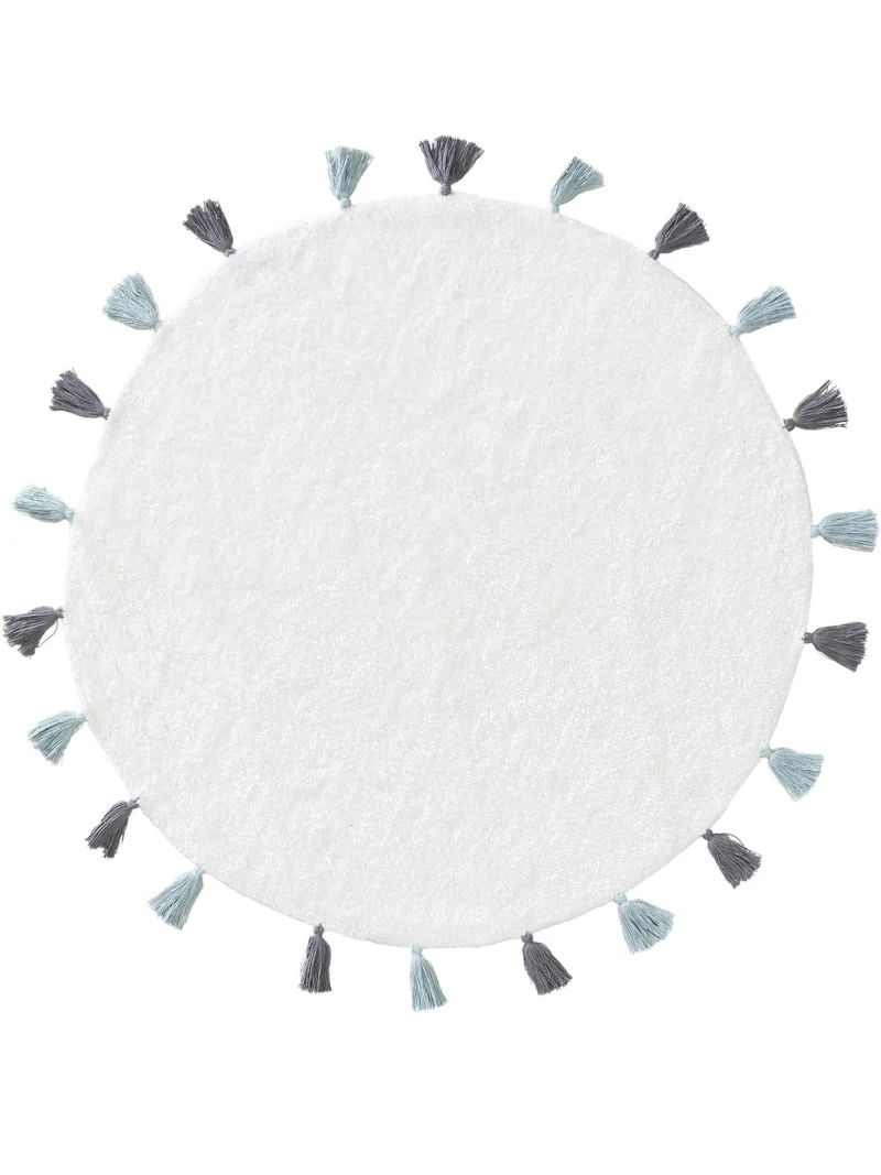 Tapis moderne à franges rond enfant blanc en coton 120 cm de diamètre