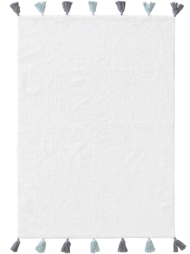 Tapis moderne à franges enfant blanc en coton 120x170 cm