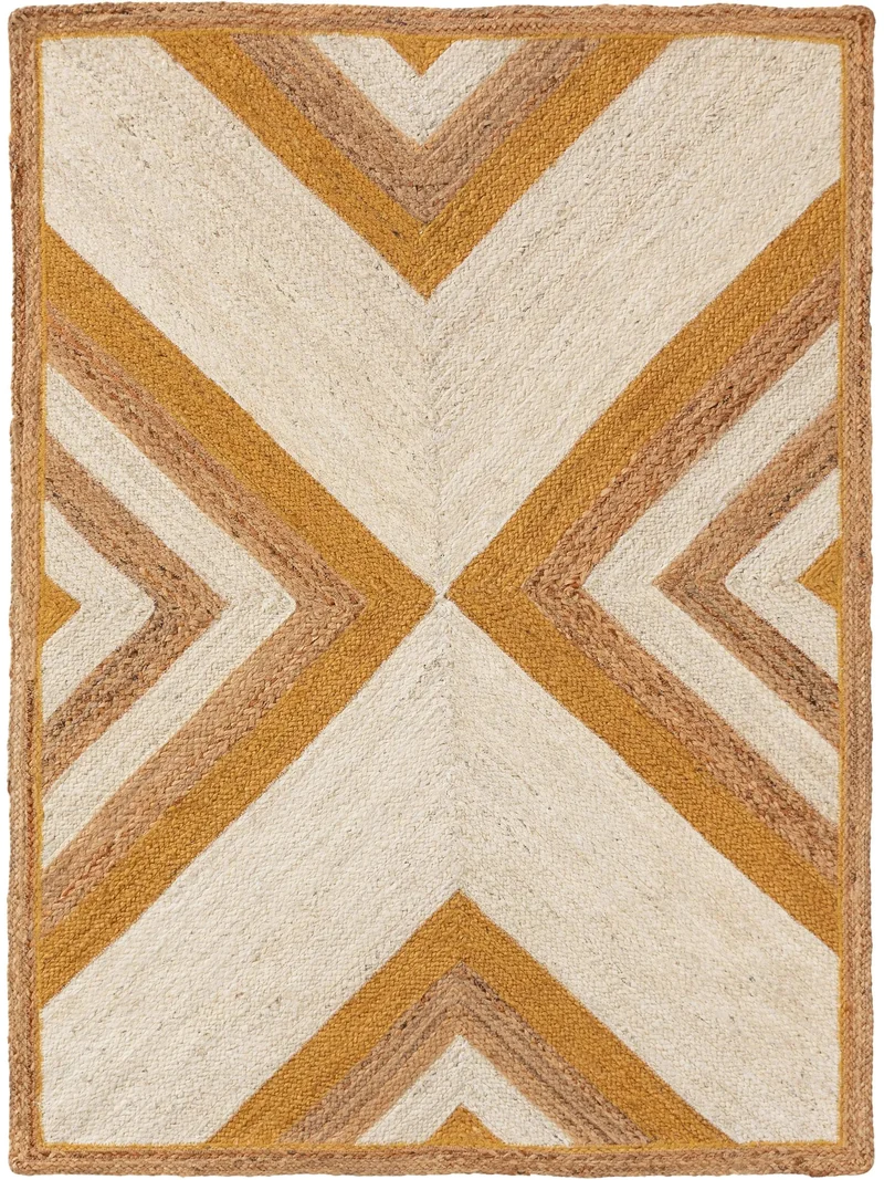 Tapis géométrique motif ethnique enfant orange et beige en jute 120x170 cm