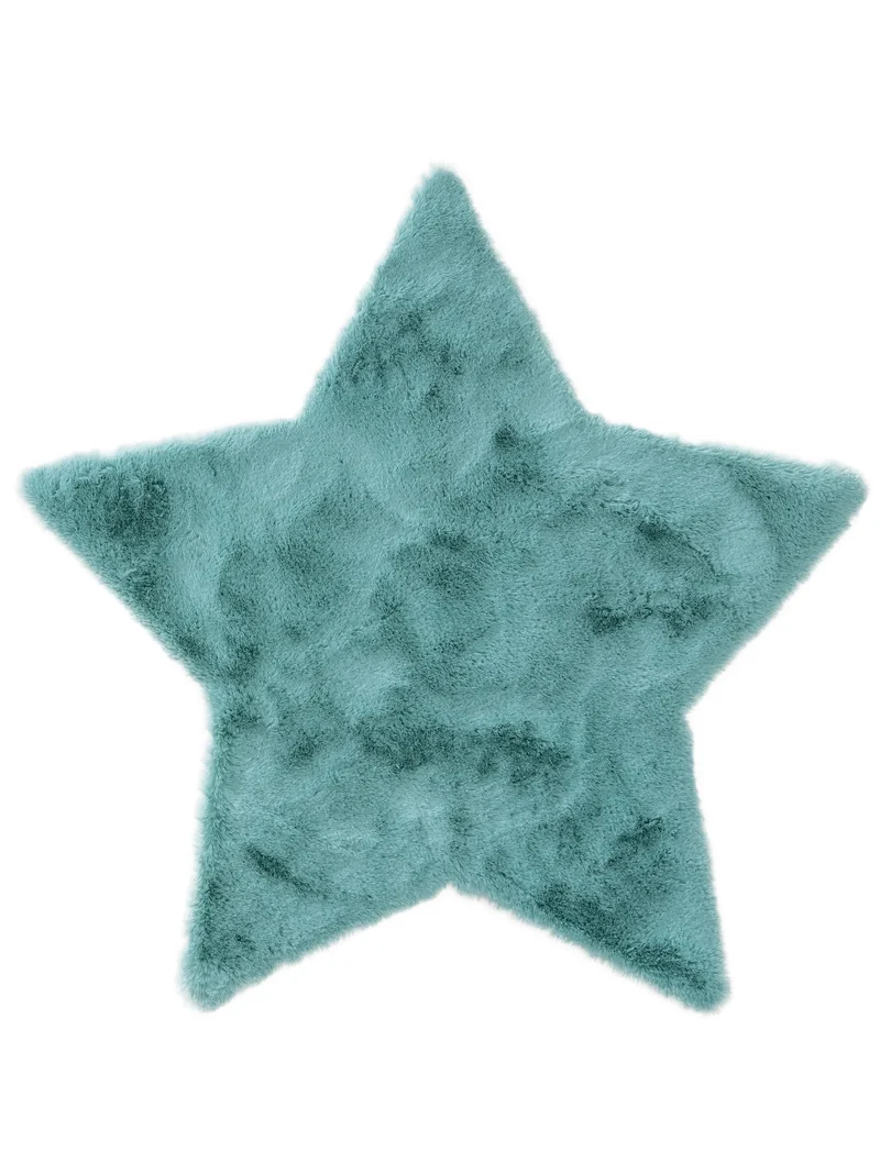 Tapis shaggy forme étoile enfant turquoise 100x100 cm