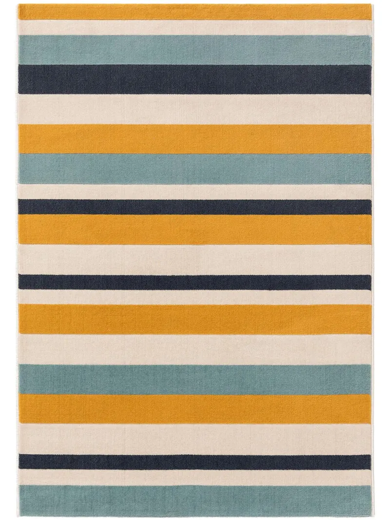 Tapis géométrique rayé enfant bleu et jaune 120x170 cm