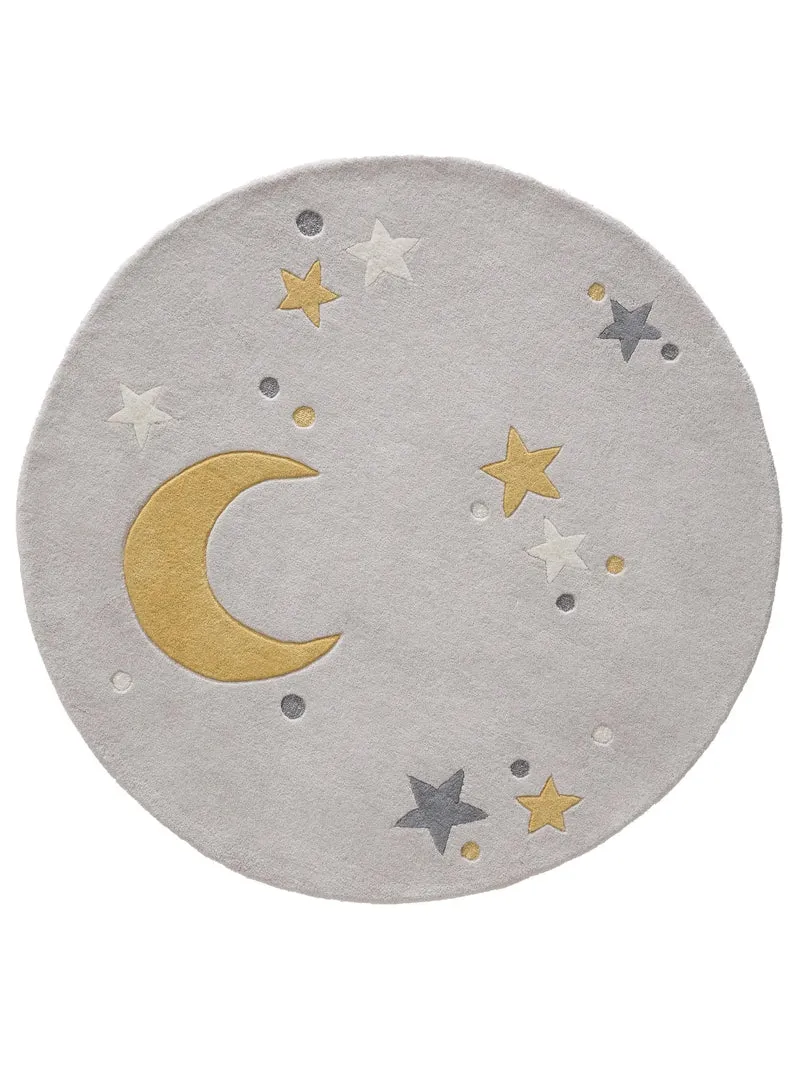 Tapis étoile rond enfant gris en laine 120 cm de diamètre
