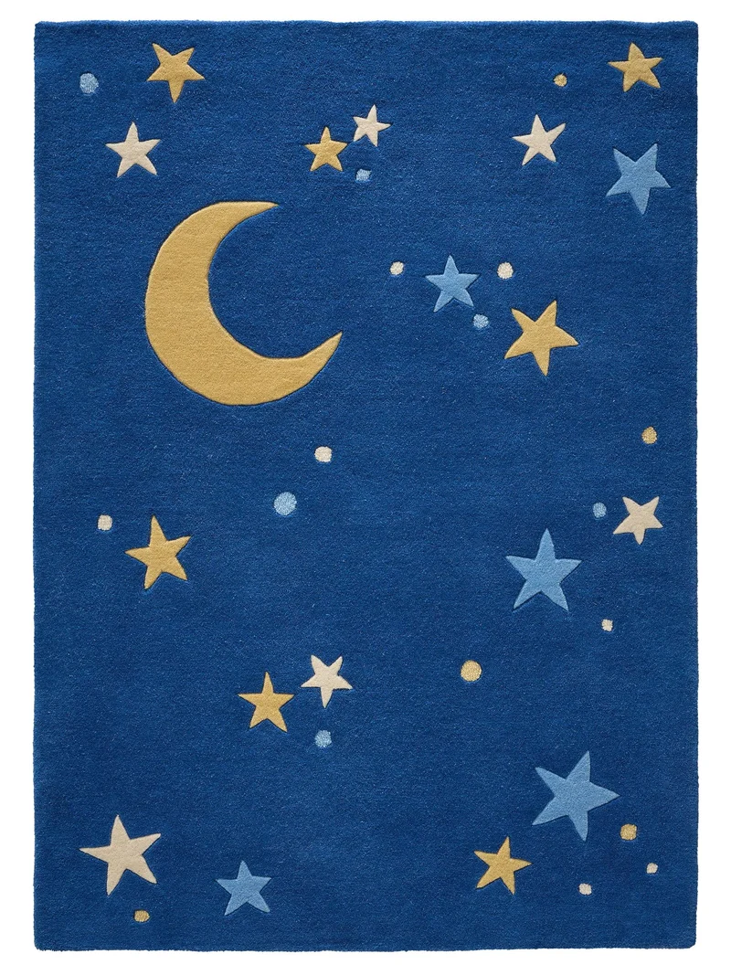 Tapis étoile enfant bleu en laine 160x230 cm