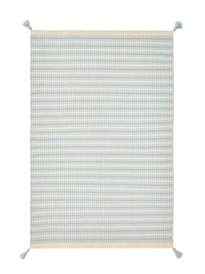 Tapis contemporain à franges enfant bleu et crème en laine 160x230 cm