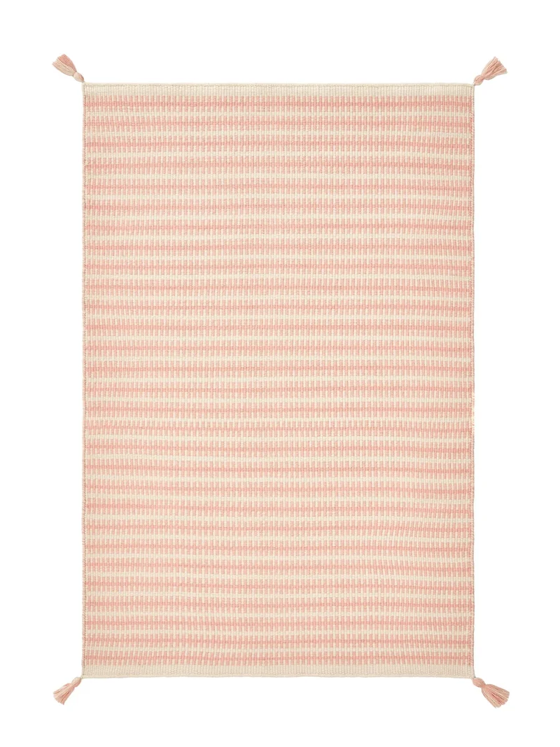 Tapis contemporain à franges enfant rose et crème en laine 120x170 cm