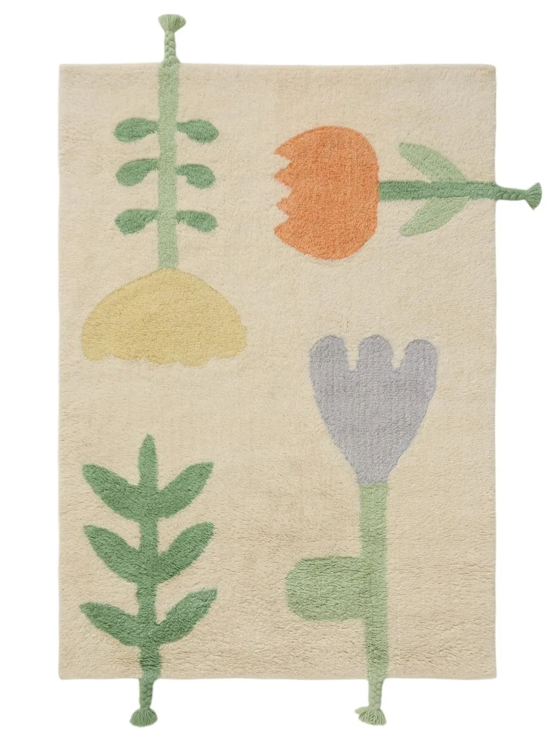 Tapis contemporain motif fleurs enfant multicolore en laine 80x120 cm