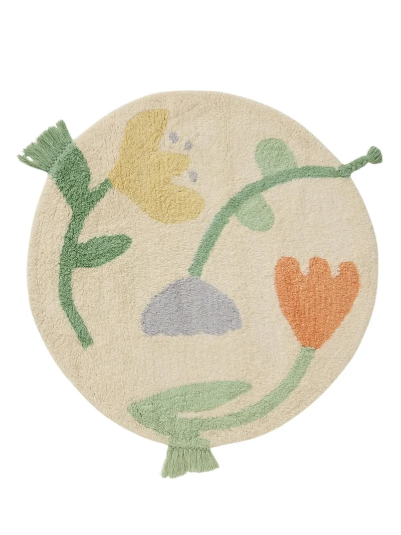 Tapis contemporain motif fleurs rond enfant multicolore en laine 120 cm de diamètre