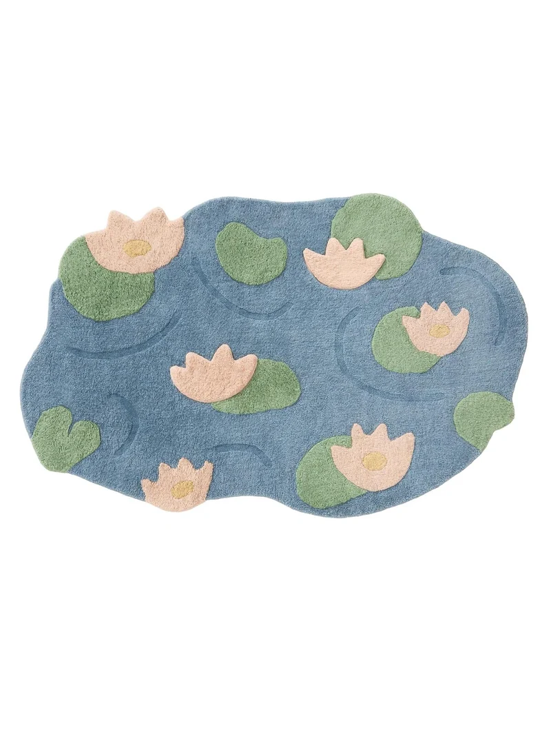 Tapis motif mare enfant bleu et vert en laine 120x180 cm