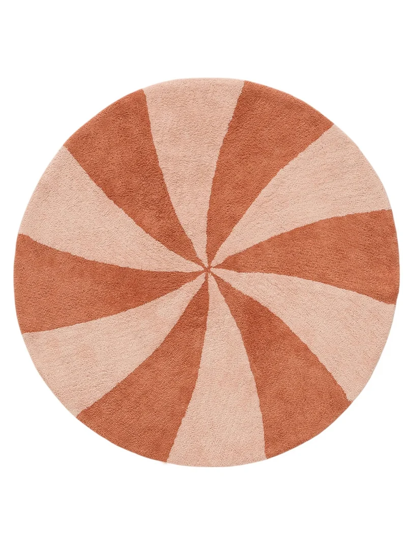Tapis géométrique cirque rond enfant rose et terracotta en coton 150 cm de diamètre