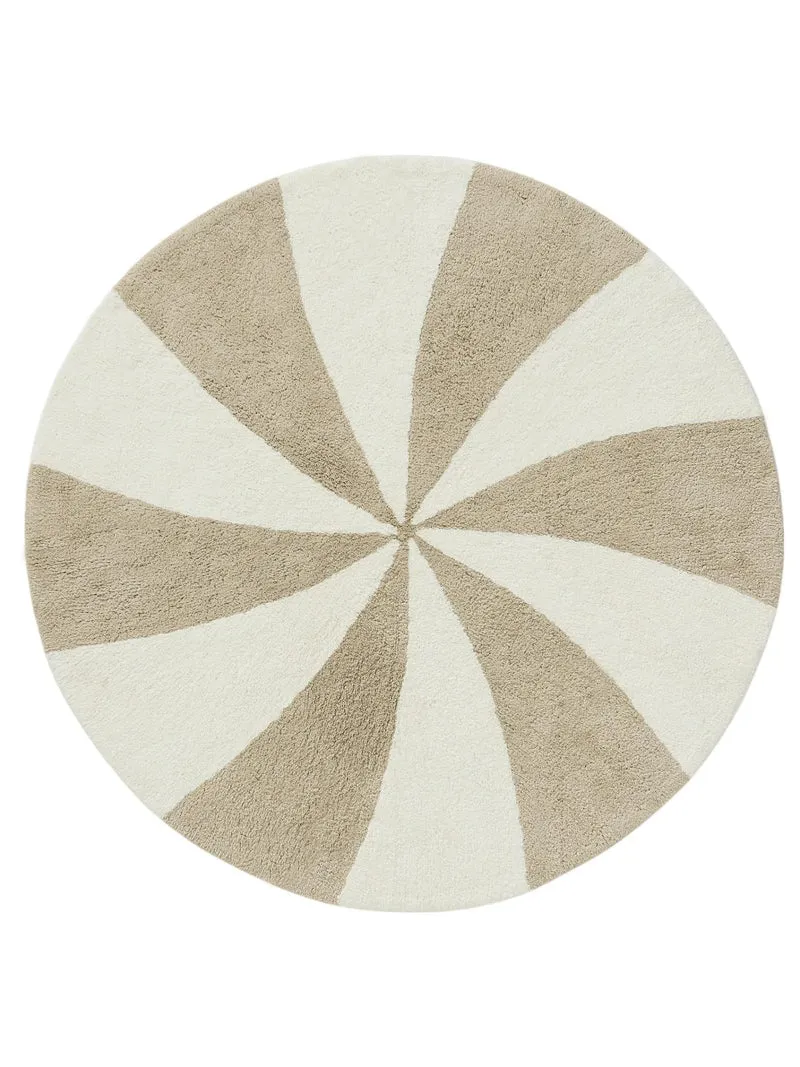 Tapis géométrique cirque rond enfant crème et beige en coton 150 cm de diamètre