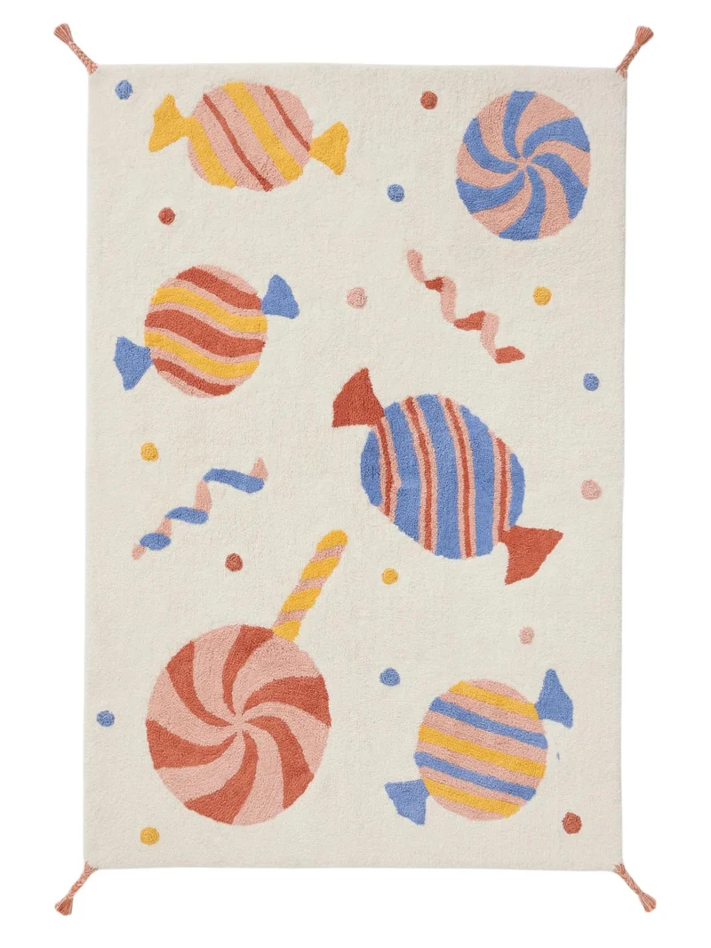 Tapis retro motif bonbon enfant multicolore en coton 160x230 cm