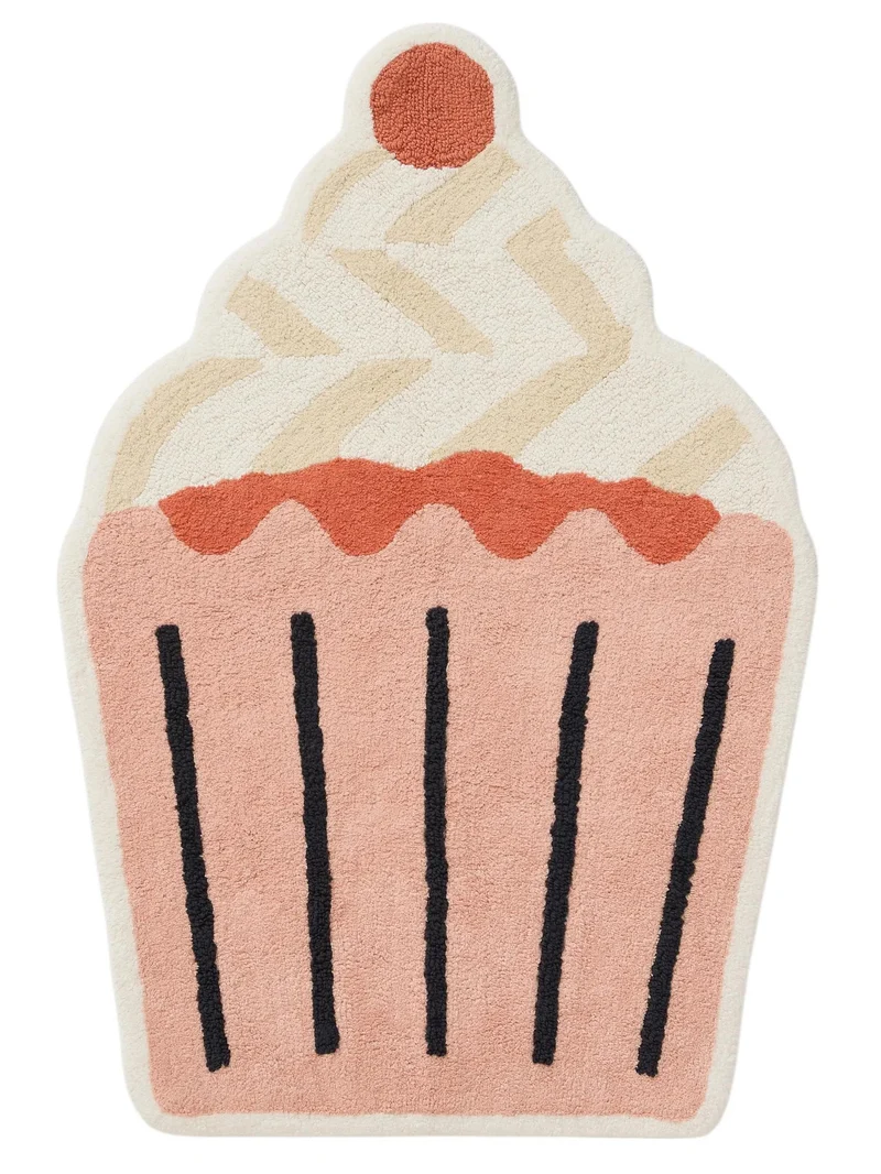 Tapis retro cupcake enfant rose en coton 80x120 cm