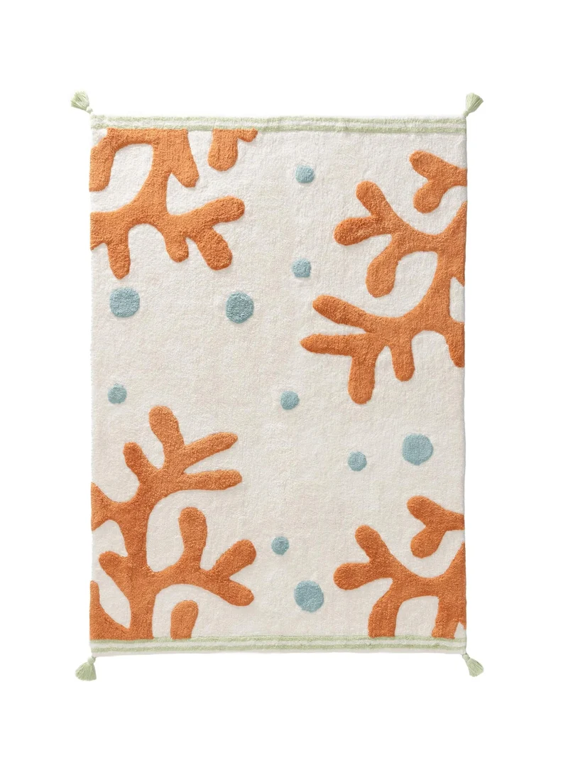 Tapis moderne monde marin enfant orange et blanc en coton 80x120 cm