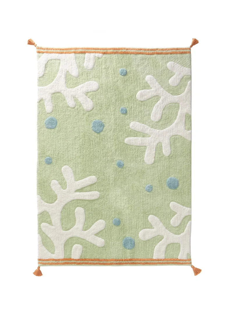 Tapis moderne monde marin enfant multicolore et vert en coton 80x120 cm