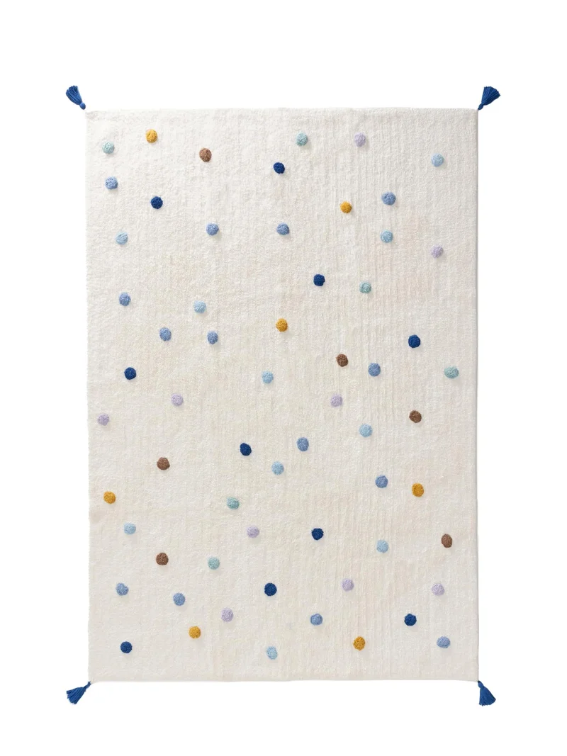 Tapis scandinave à poids avec franges enfant blanc et bleu en coton 140x200 cm