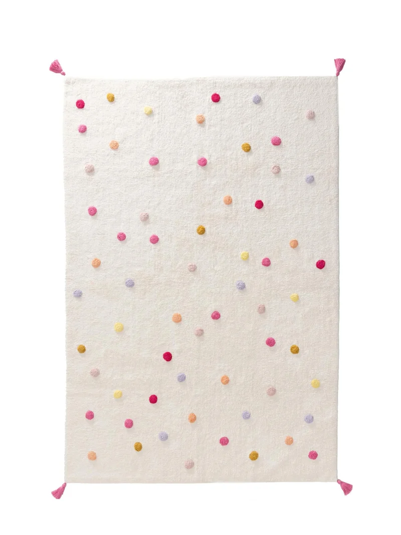 Tapis scandinave à poids avec franges enfant beige et rose en coton 80x120 cm