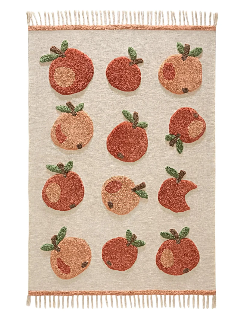 Tapis moderne motif pomme enfant beige et rouge en coton 120x170 cm
