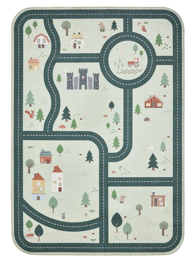 Tapis de jeux voiture enfant vert 120x170 cm