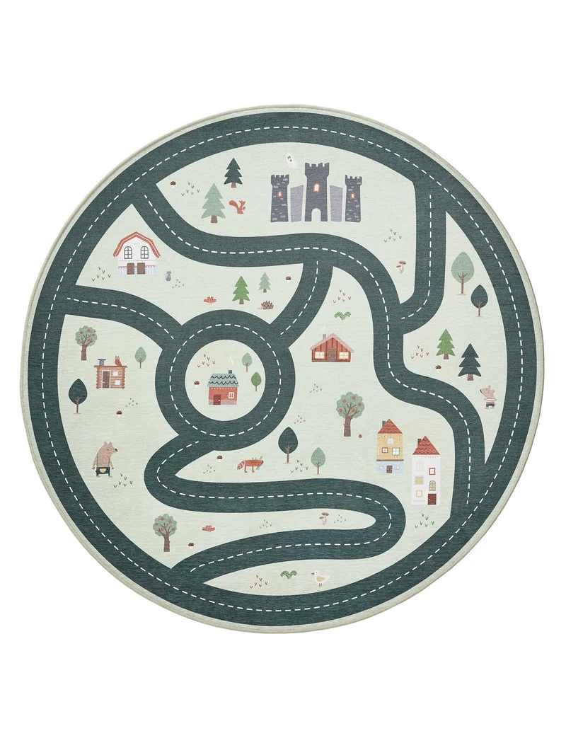 Tapis tapis de jeux voiture rond enfant vert 120 cm de diamètre