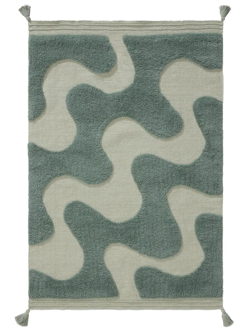 Tapis design retro enfant vert et turquoise 120x170 cm
