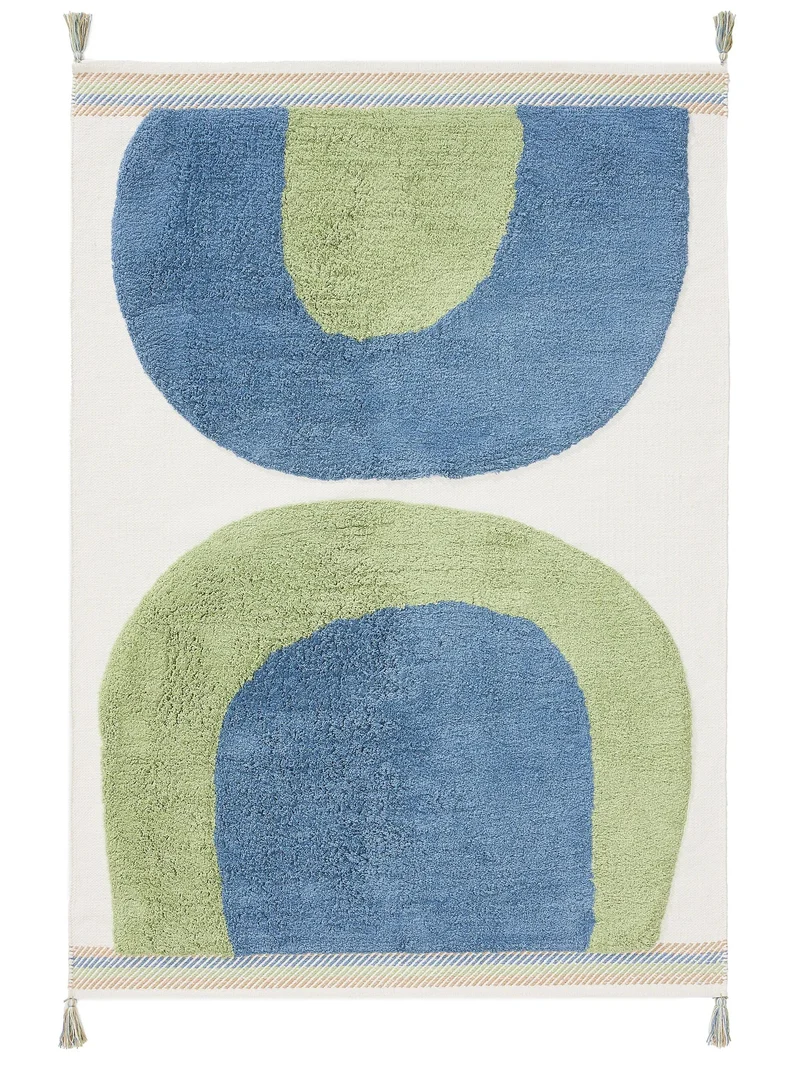Tapis moderne motif arche enfant bleu et vert en coton 120x170 cm