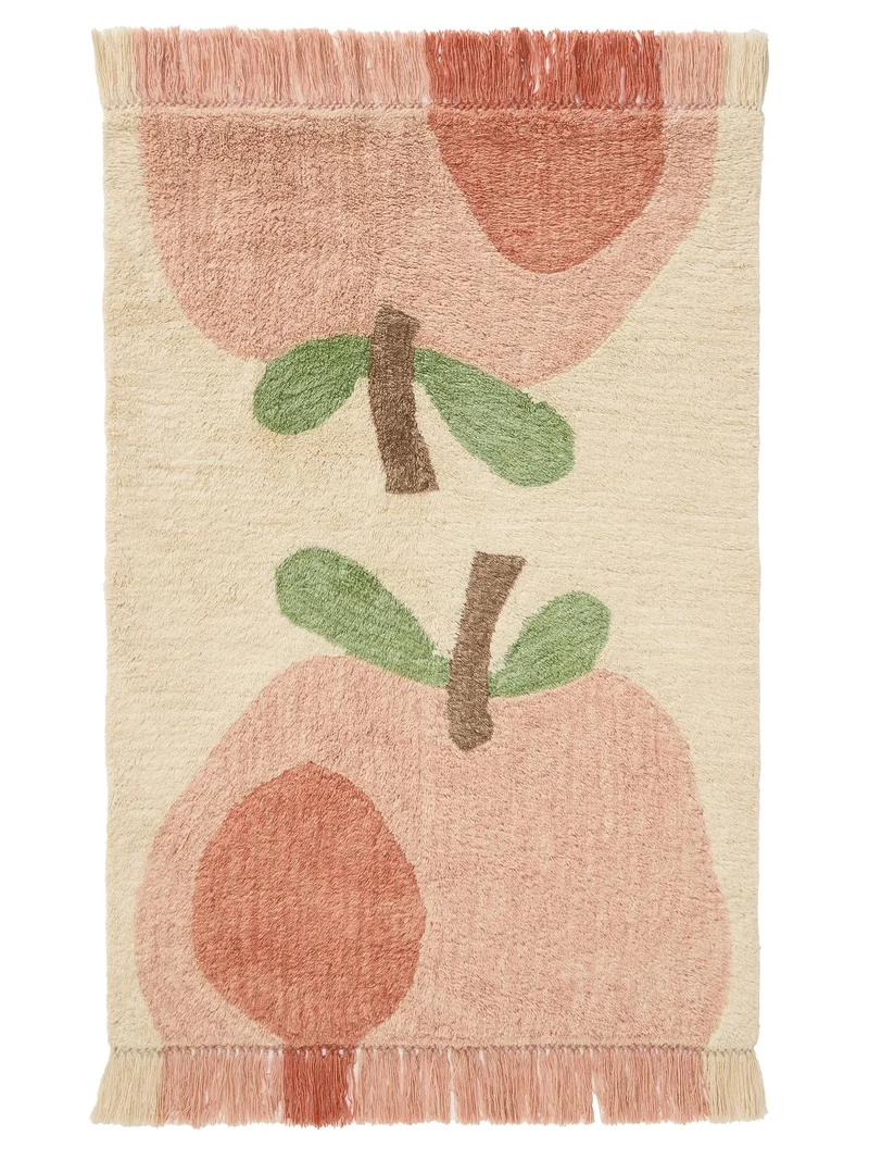 Tapis design motif pomme enfant beige et rose en laine 120x170 cm