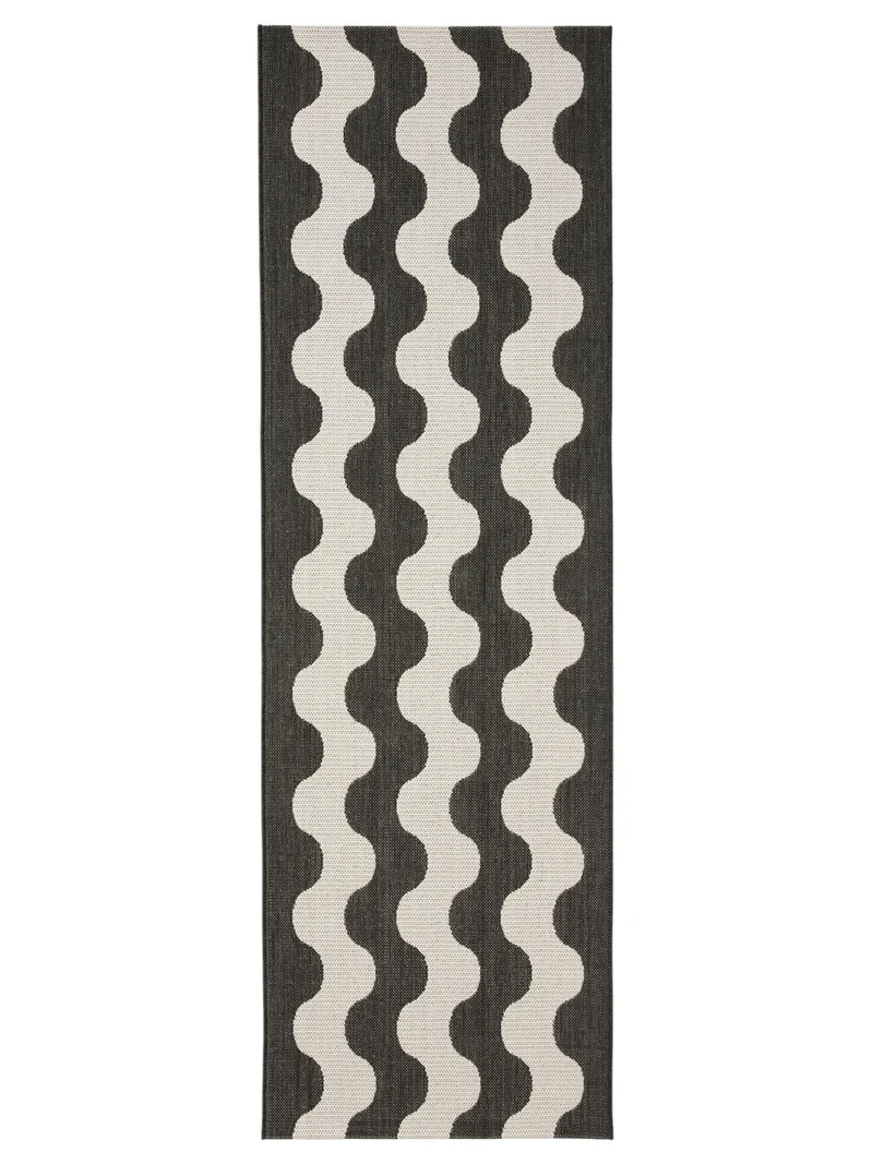 Tapis moderne motif vague de couloir noir et blanc d'intérieur et d'extérieur 80x240 cm