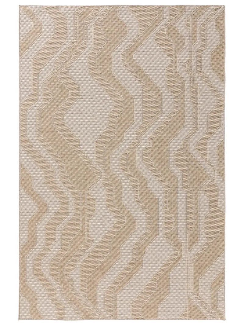 Tapis géométrique rayé beige d'intérieur et d'extérieur 200x290 cm