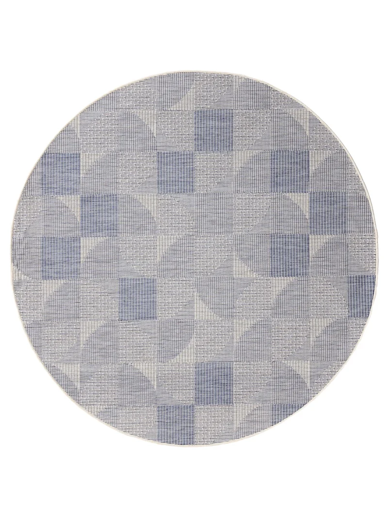 Tapis patchwork rond bleu et gris d'intérieur et d'extérieur 160 cm de diamètre