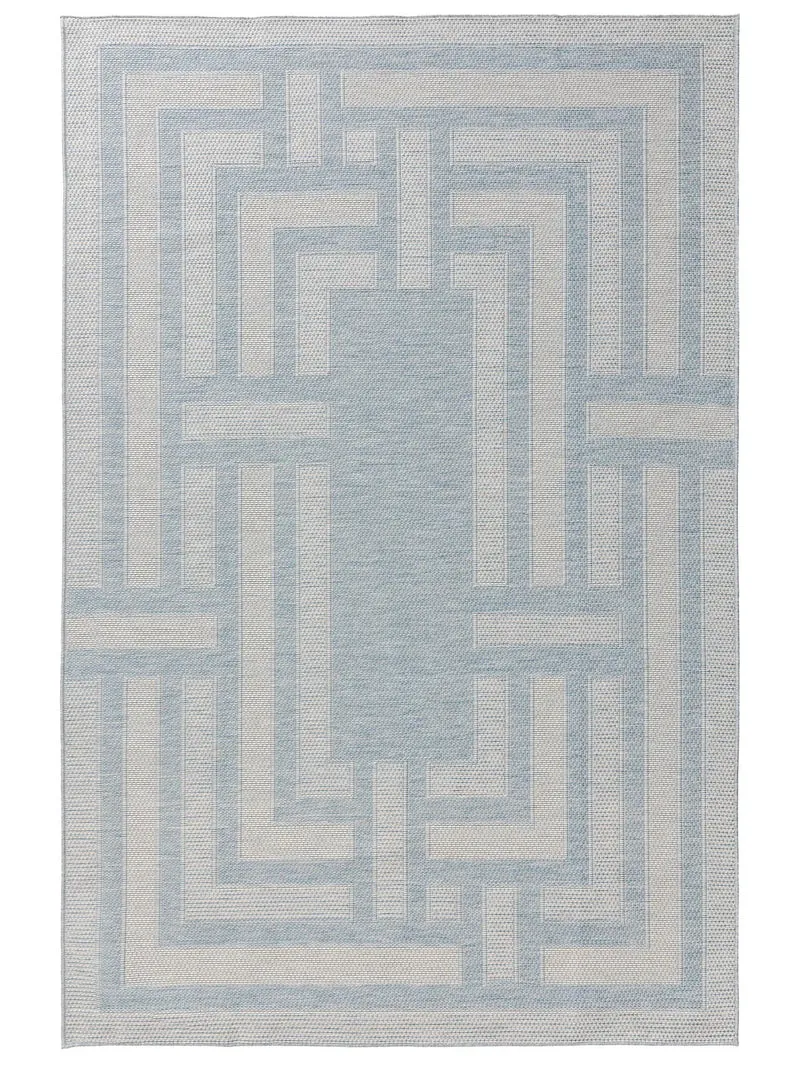 Tapis géométrique motif labyrinthe bleu d'intérieur et d'extérieur 160x230 cm