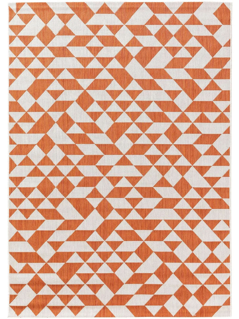 Tapis géométrique motif triangle orange et gris d'intérieur et d'extérieur 240x340 cm
