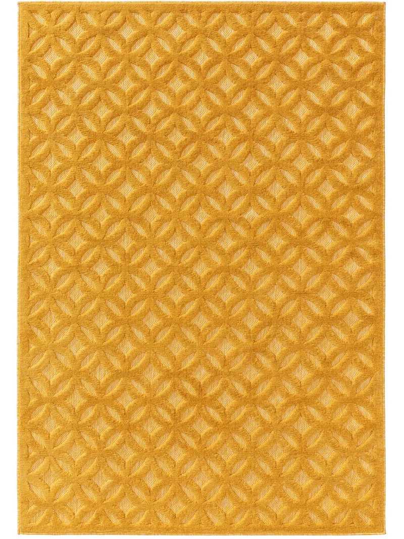 Tapis géométrique motif rosace jaune d'intérieur et d'extérieur 200x290 cm