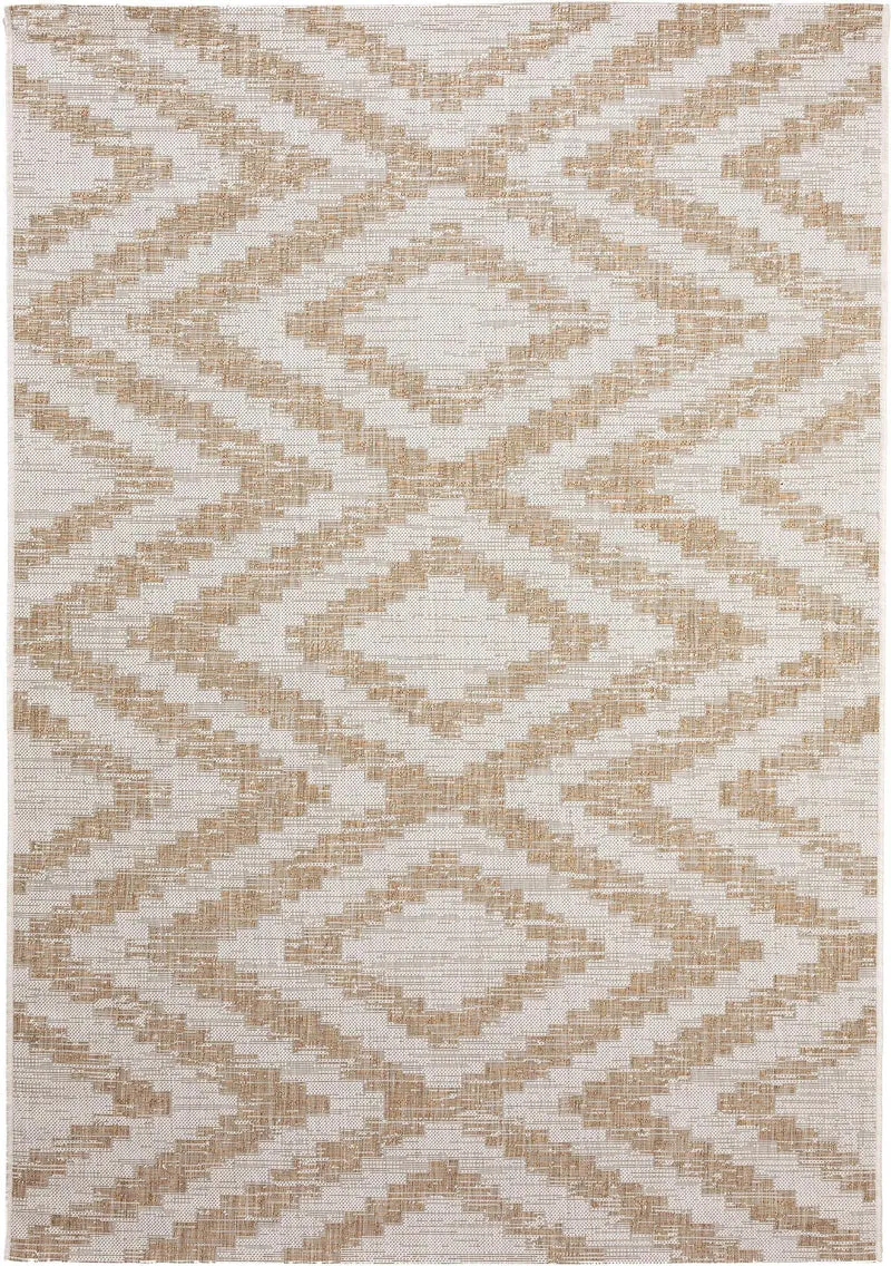 Tapis bohème motif ethnique crème et beige d'intérieur et d'extérieur 160x230 cm