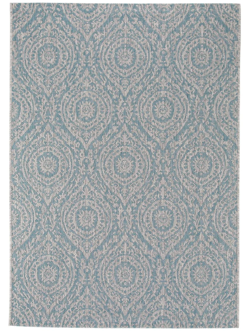 Tapis vintage oriental bleu et beige d'intérieur et d'extérieur 140x200 cm
