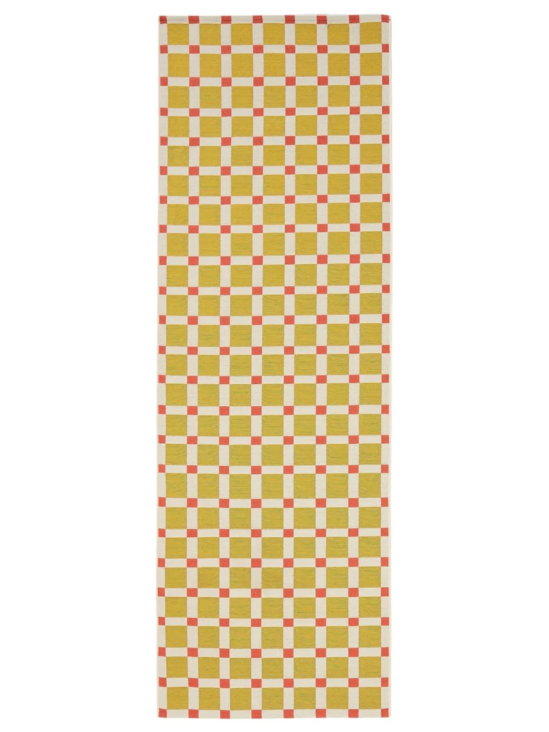 Tapis contemporain quadrillé de couloir jaune et rouge d'intérieur et d'extérieur 80x250 cm