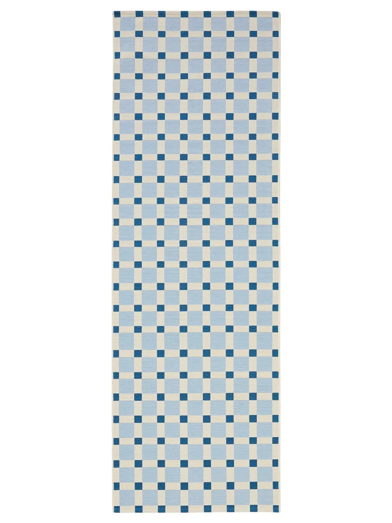 Tapis contemporain quadrillé de couloir bleu d'intérieur et d'extérieur 80x250 cm
