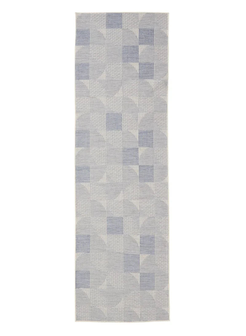Tapis patchwork de couloir bleu et gris d'intérieur et d'extérieur 80x250 cm