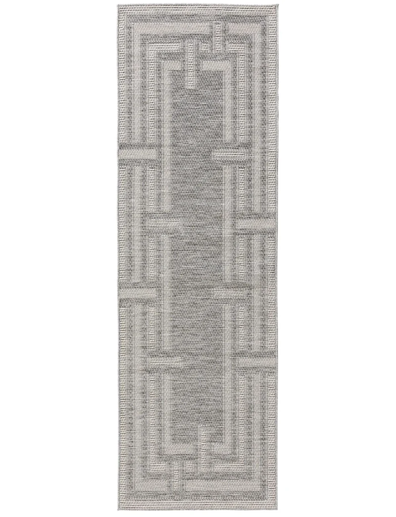 Tapis géométrique motif labyrinthe de couloir gris d'intérieur et d'extérieur 80x250 cm