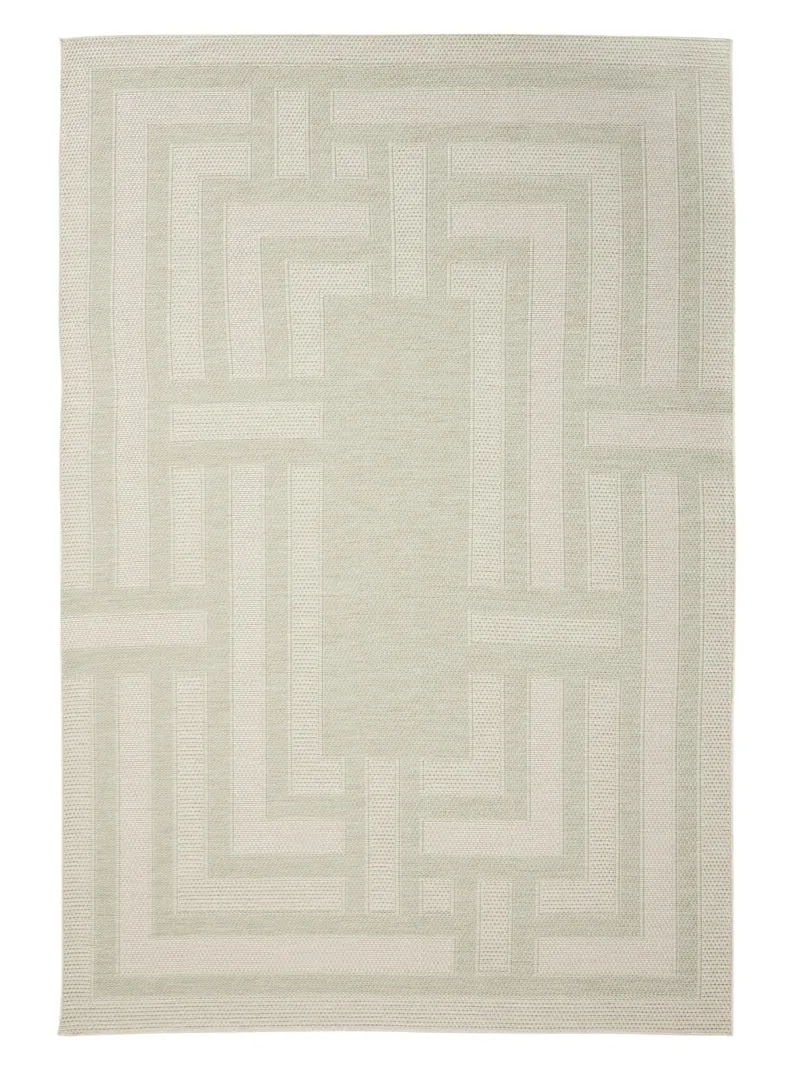 Tapis géométrique labyrinthe vert et gris d'intérieur et d'extérieur 140x200 cm