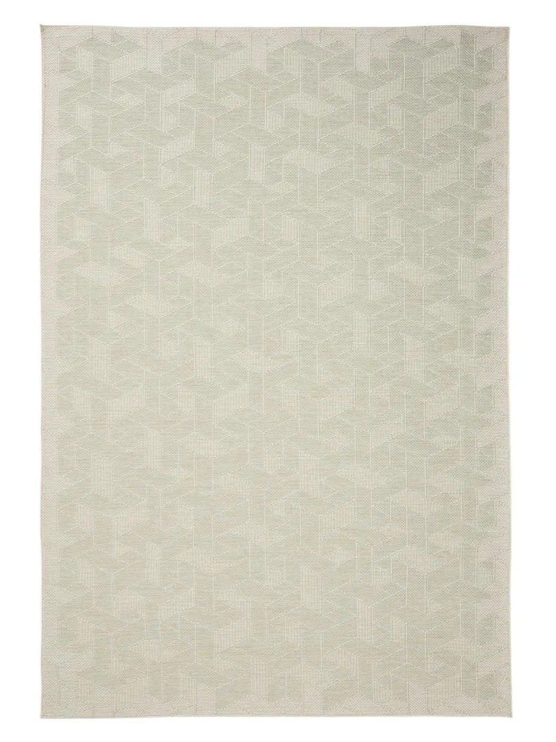 Tapis géométrique motif 3d gris et vert d'intérieur et d'extérieur 160x230 cm