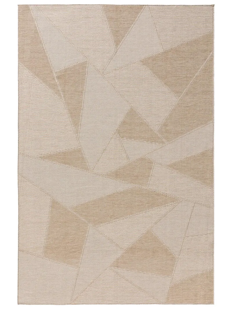 Tapis géométrique motif triangle beige d'intérieur et d'extérieur 80x150 cm
