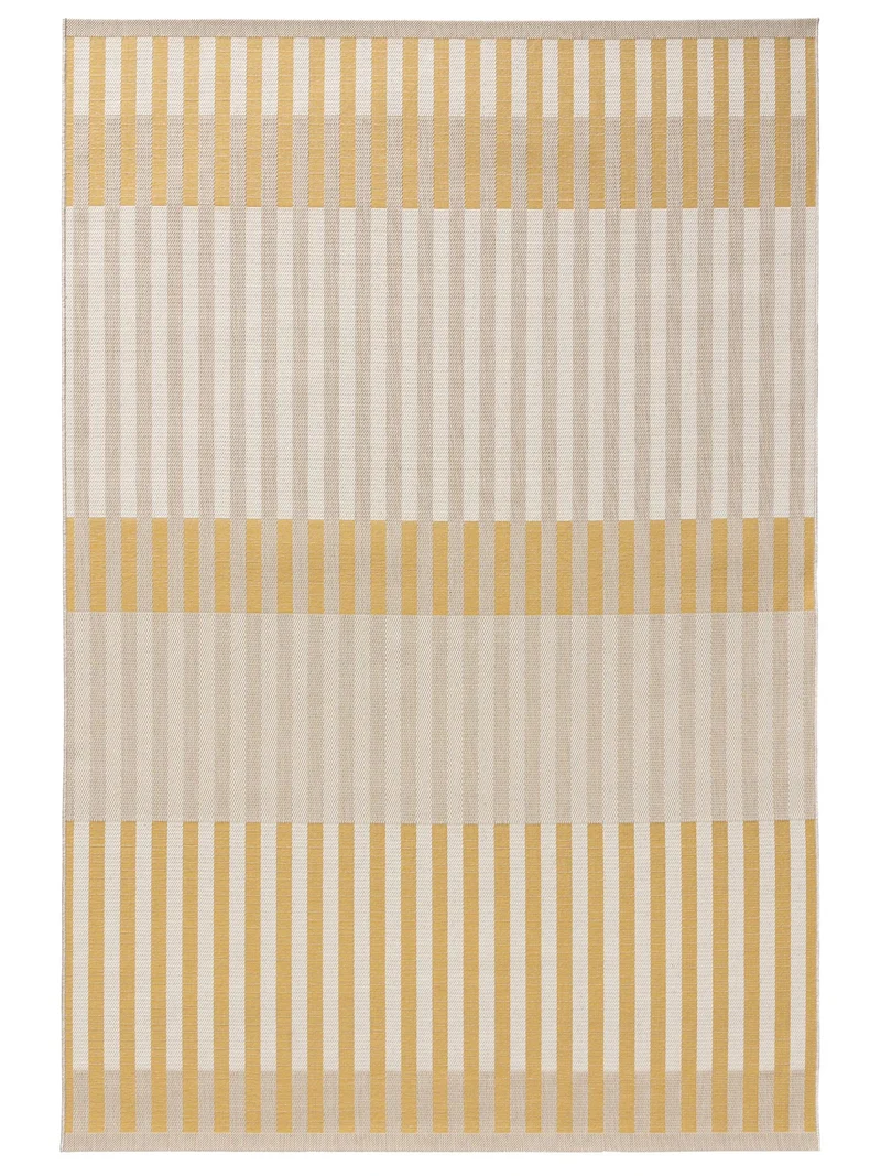 Tapis géométrique motif rayé beige et jaune d'intérieur et d'extérieur 240x340 cm